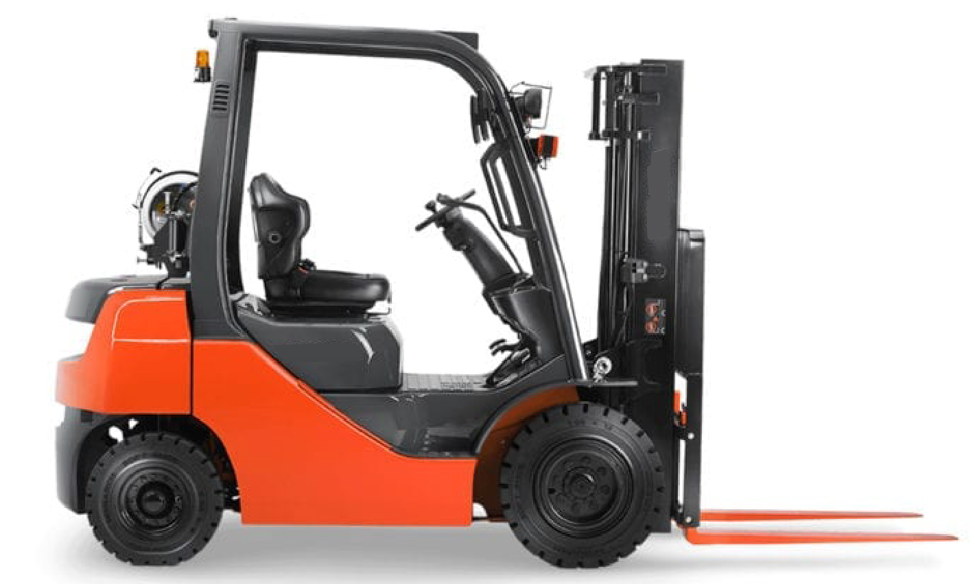 A forklift truck on a white background.