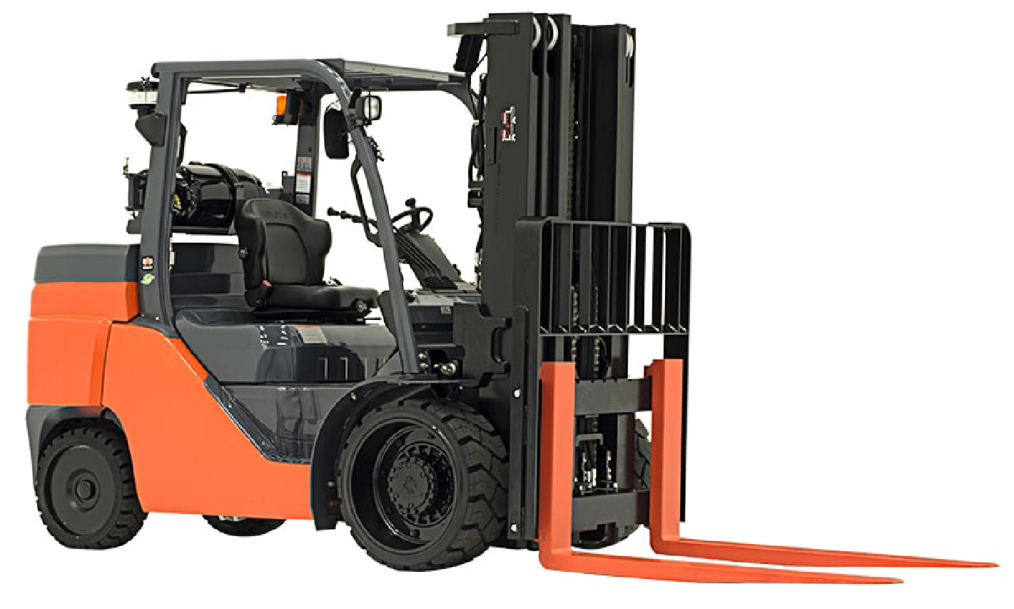 A forklift truck on a white background.