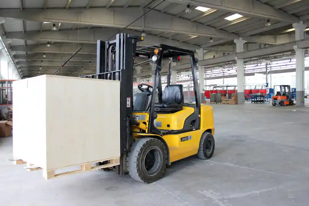 Forklift handling materials at an active Fort Pierce job site