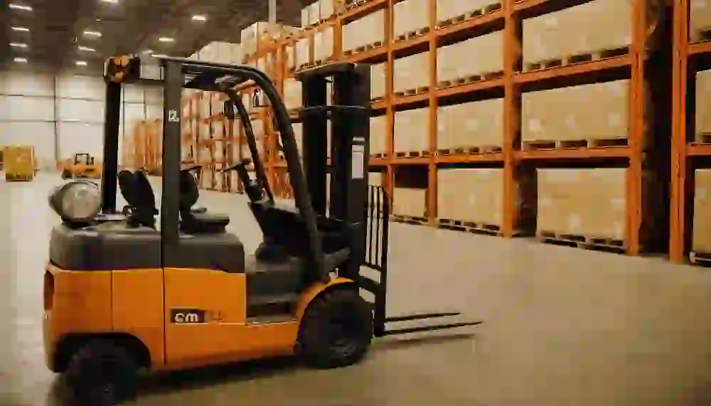 Forklift handling materials at an active Memphis job site